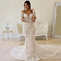 Deep-V Neck Wedding Dresses For Women 2024 Off Shoulder Lace Long Sleeves Mermaid Bridal Gowns Ball Vestidos De Novia Customized 1