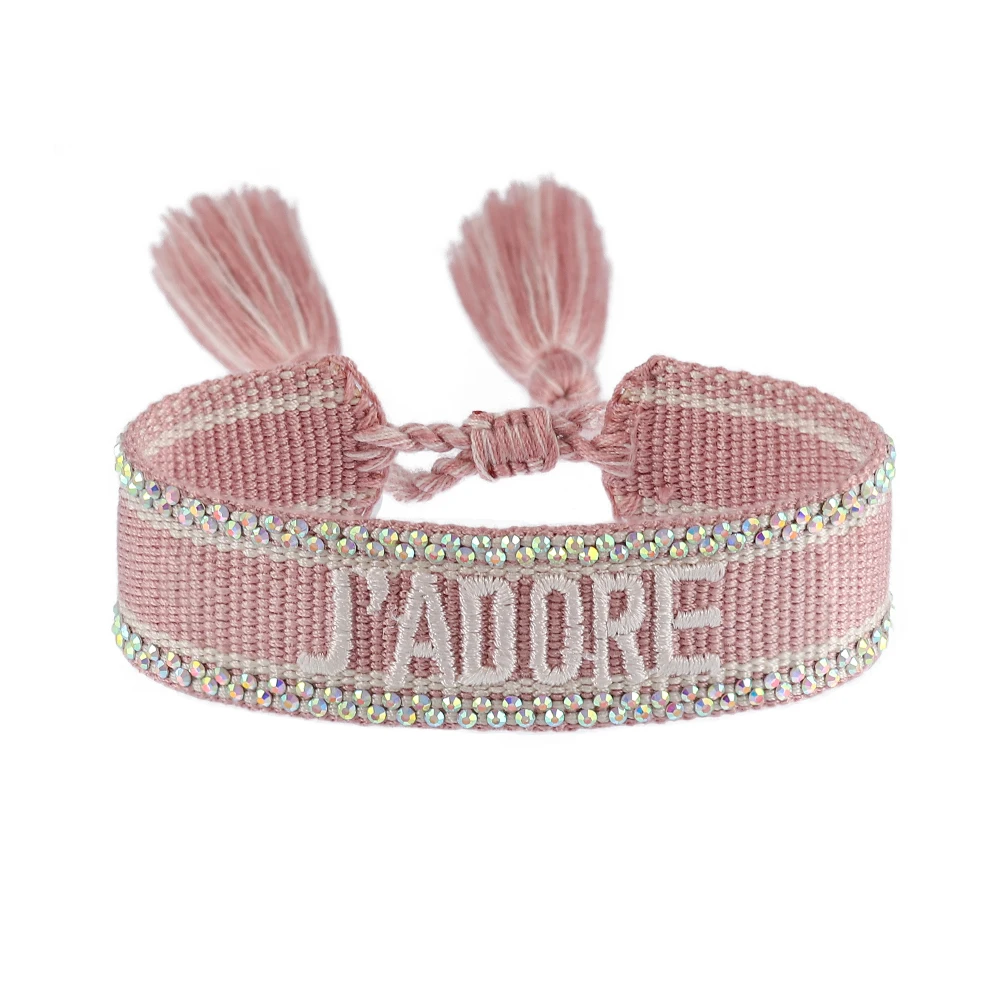 Friendship Bracelets With Lettering and Bling Stones Woven Arm