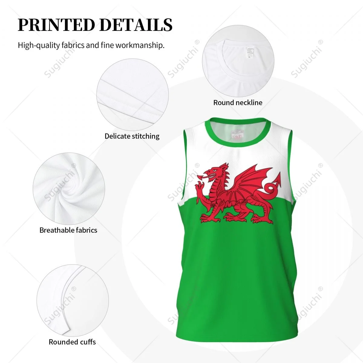 Wales Cymru Flag Men Basketball Sports Running Fitness Multifunction Sleeveless tshirt Exclusive Name Nunber