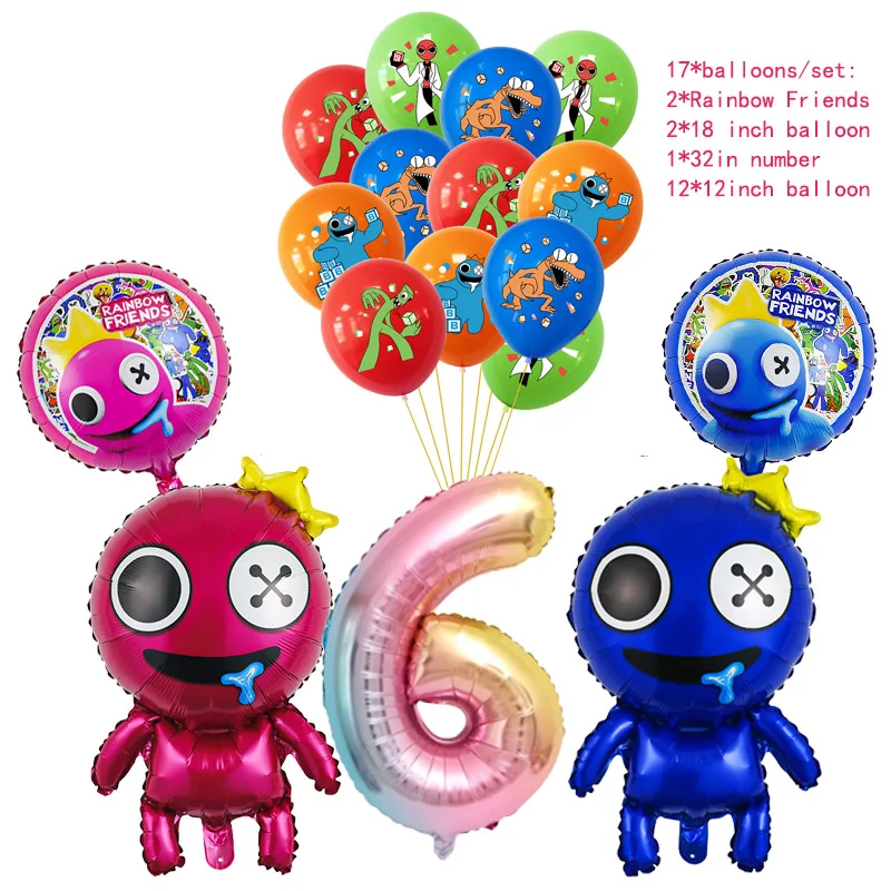 Birthday Party Supplies Rainbow Friends Cartoon Latex Foil Balloon Set Disposable Tableware Banner for Kids Party