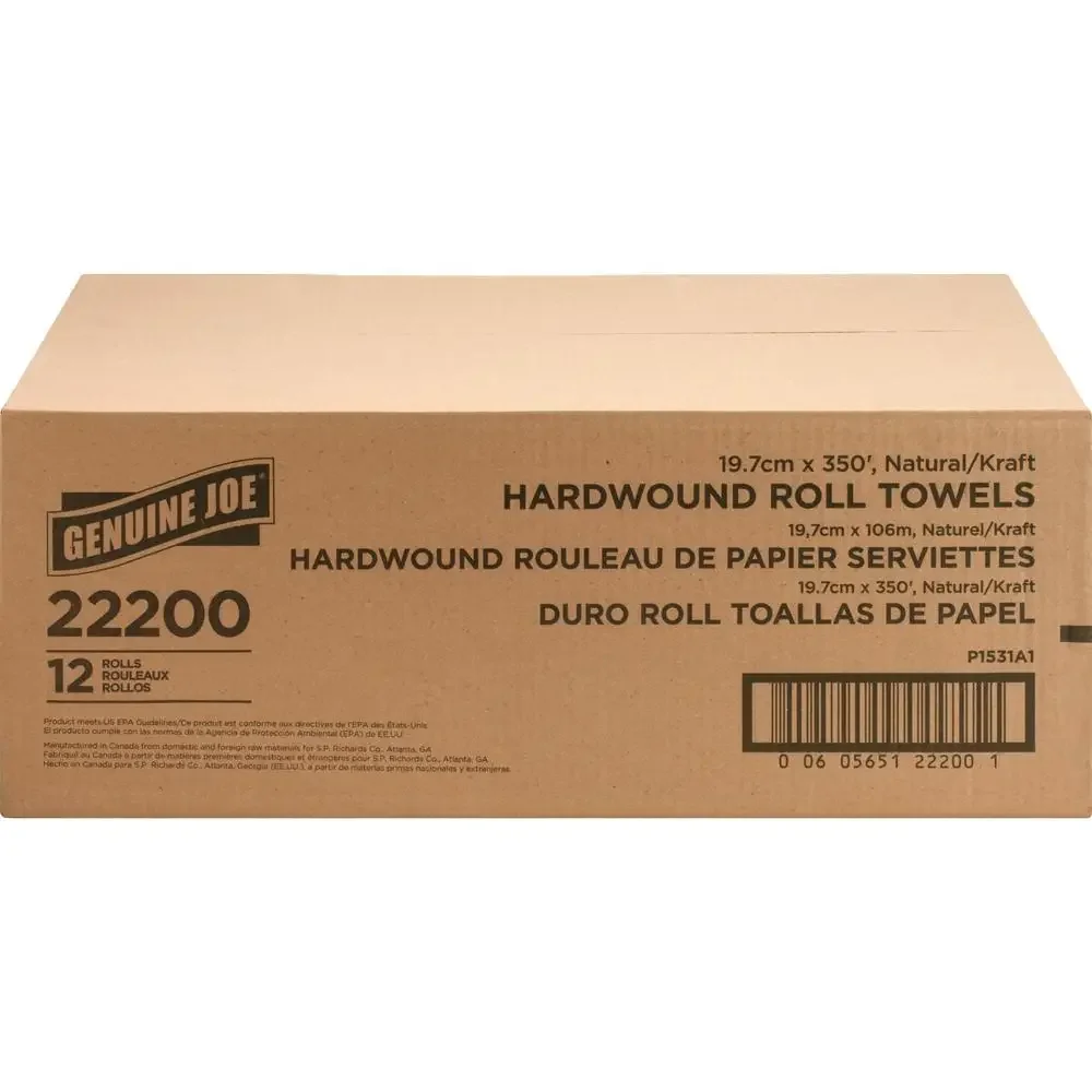 Embossed Hardwound Roll Towels Natural Absorbent Restroom Solution 12 Rolls/Carton