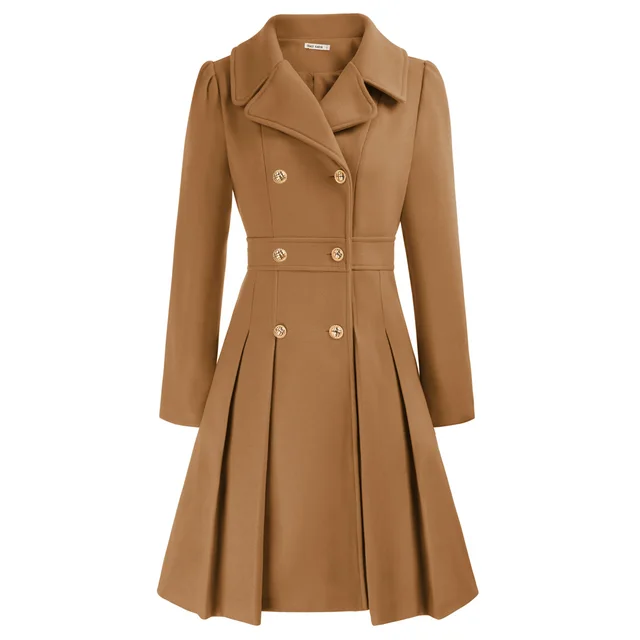 GRACE KARIN Women's Trench Coat Notch Lapel Double Breasted Thick
