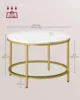 VASAGLE Round Coffee Table, Small Coffee Table with Faux Marble Top and Glass Storage Shelf, 2-Tier Circle Coffee Table 6