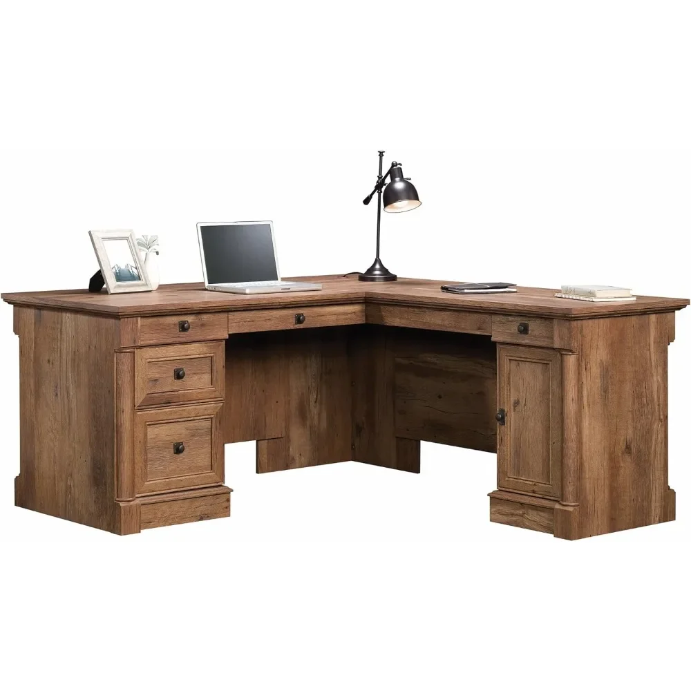L-Shaped Desk, Vintage Oak finish Office Furniture Sets 2