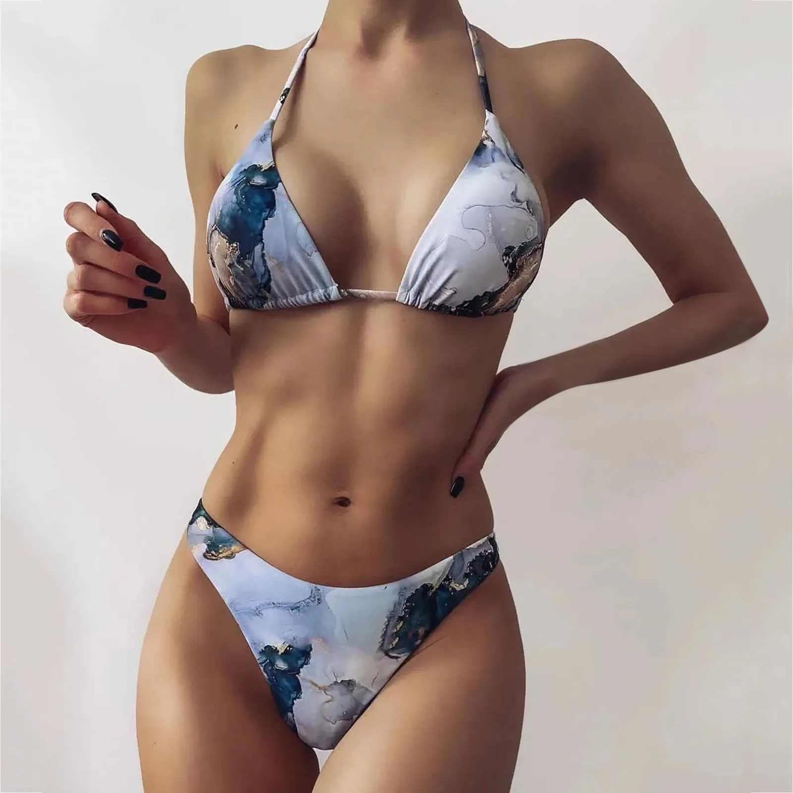 

Swimsuit Set Women's One High Gradient Bikini Piece Contrast Sexy Split Breast Swimwears Tankinis Set