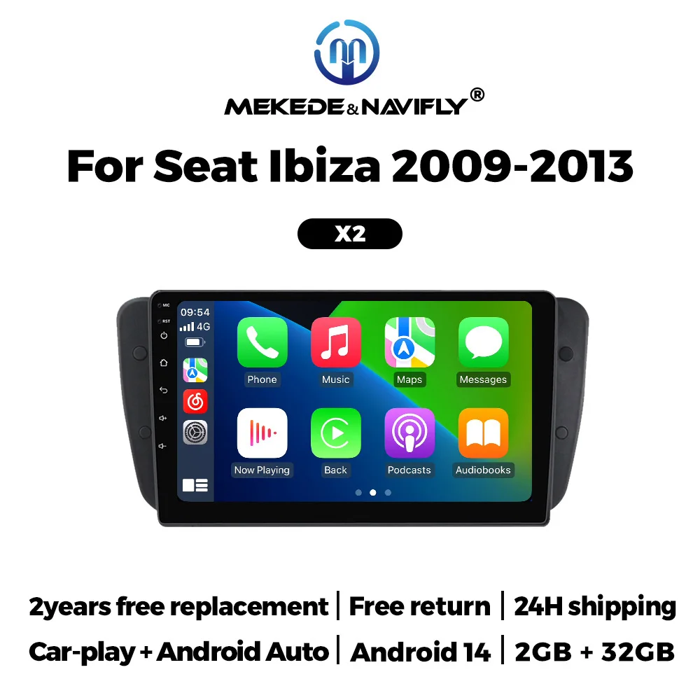 Carplay inalámbrico Radio coche 2G+32G 4-Core Para Seat Ibiza MK4 6J 2009 2010- 2013 Android 14 Navegación GPS Reproductor de vídeo multimedia 1