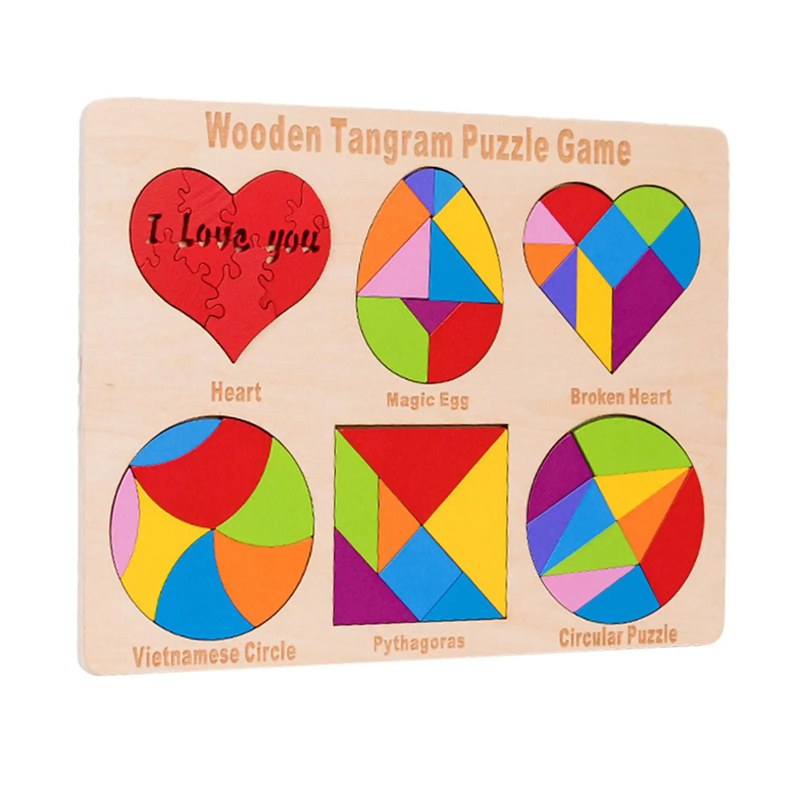 

Wooden Tangram Shapes Puzzle Toys 6 in 1 Early Learning Montessori Toys Geometric Shape Puzzle Valentines Day Gifts for Kids