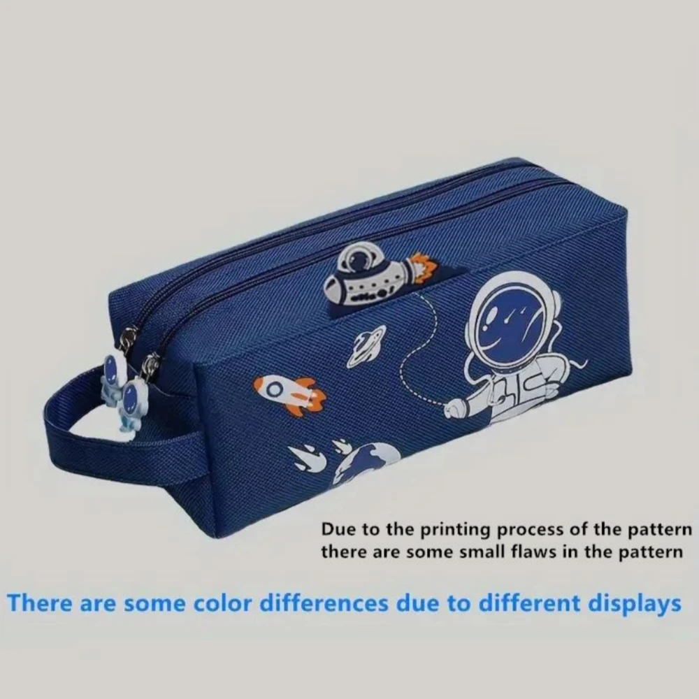 Space astronaut portable pencil case cute cartoon kids stationery bag large capacity storage bag school studen canvas pencil bag images - 6