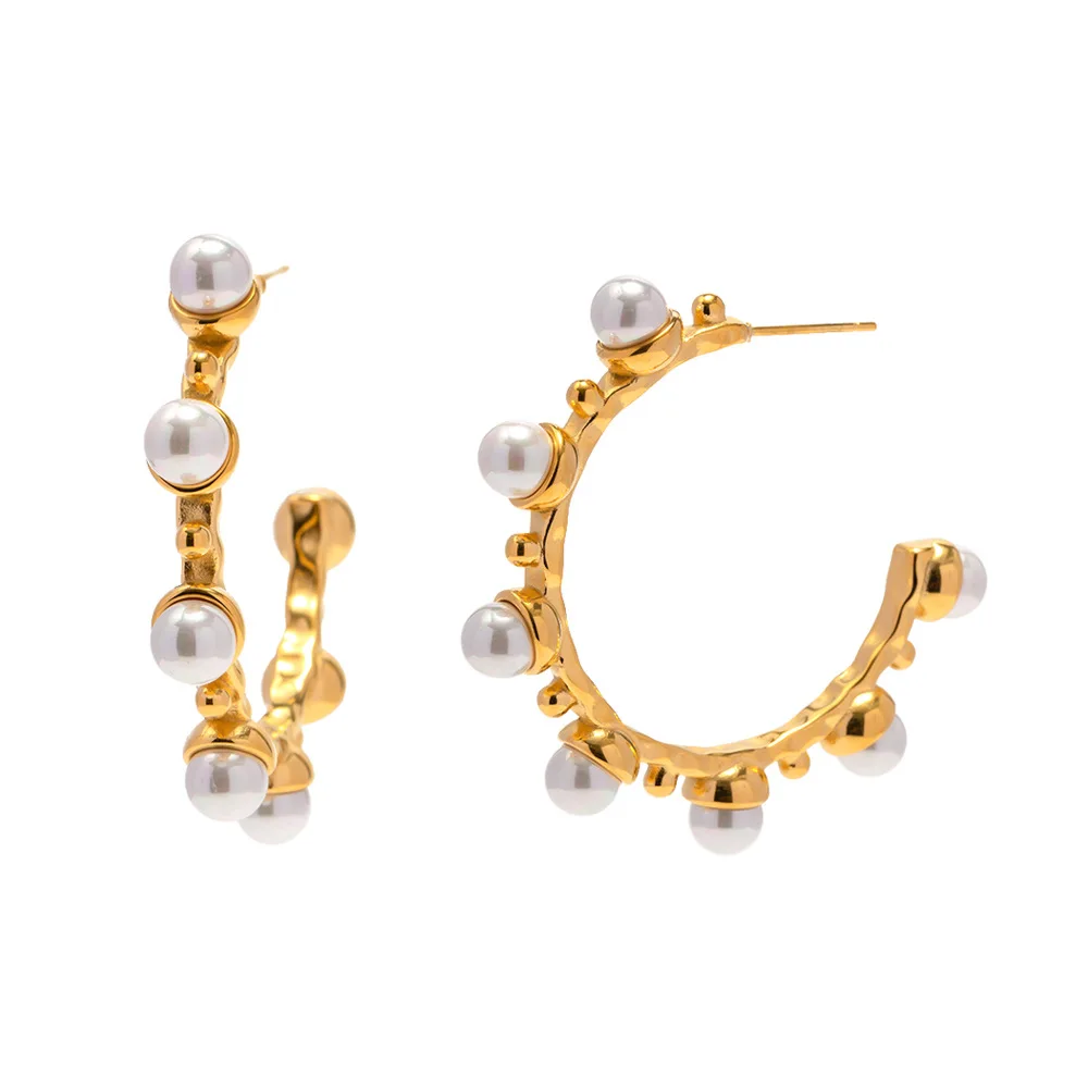 S tylish 18 Karat vergoldet kreative Aussage c-förmige Imitation Perlen Creolen für Frauen wasserdicht eleganten Schmuck Geschenk