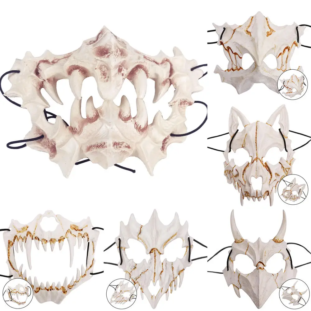 

1pcs Halloween Animal Skull Mask Full Face Mask Long Teeth White Bone Horror Dress-Up Party Cosplay Costumes Props