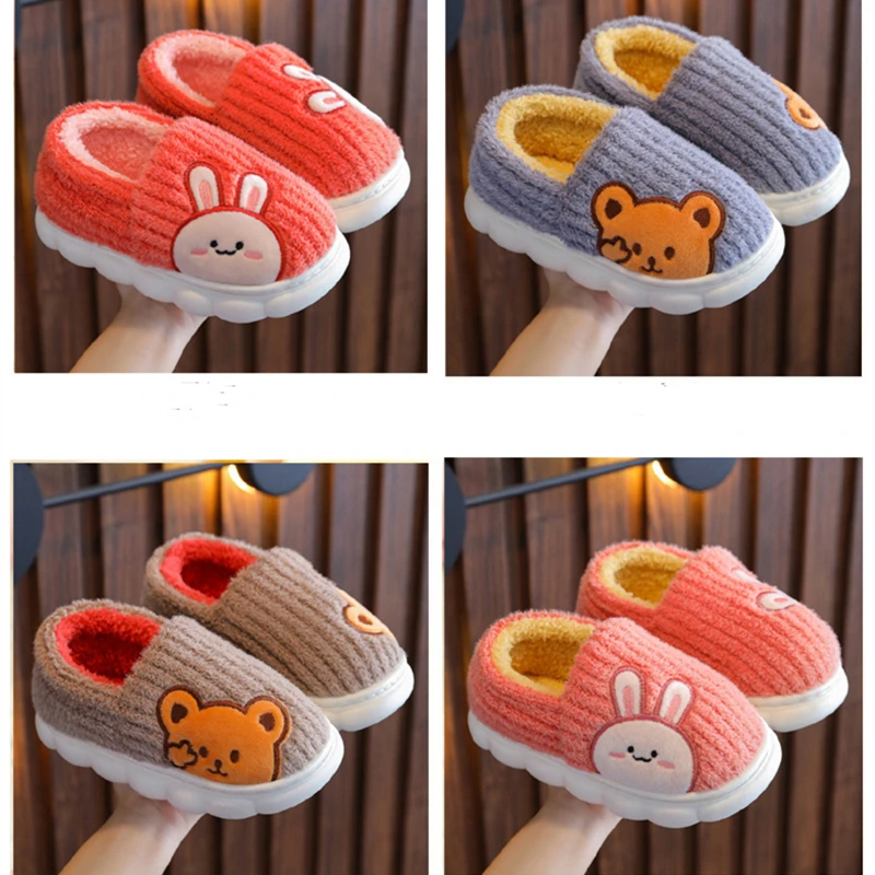 

Детские хлопковые тапочки, Нескользящие зимние теплые домашние тапочки, домашние тапочки для девочек и мальчиков, тапочки с мультяшным Кроликом, детская обувь
