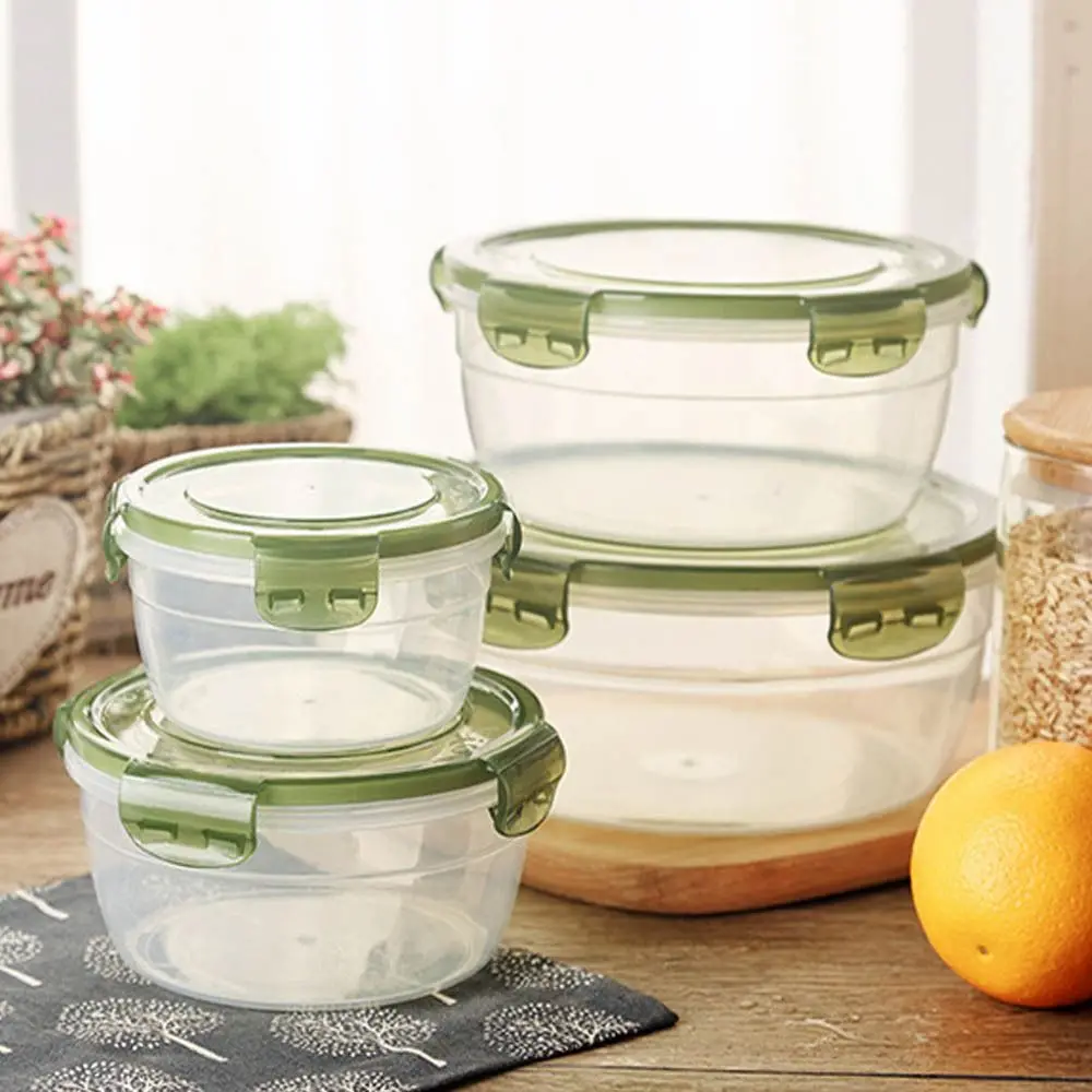 Sealed Round Refrigerator Storage Box with Lid Plastic Trasparent Crisper Food Containers Stackable Microwave-heated Lunch Box 2