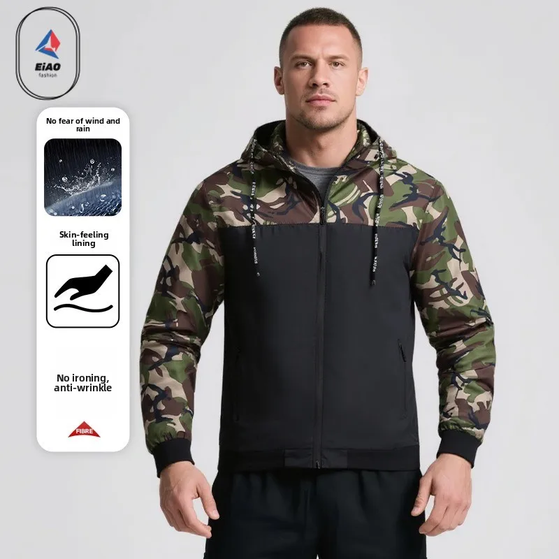 ​EIAO Men Camouflage Windbreaker Winter American Style Outdoor Baseball Hooded Workwear Jacket Windproof Military Tactical Coat​