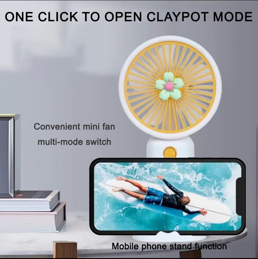 Macaron Color Mini Handheld Fan with Lanyard USB Rechargeable Electric Small Fresh Portable Fan for Students Flower Design