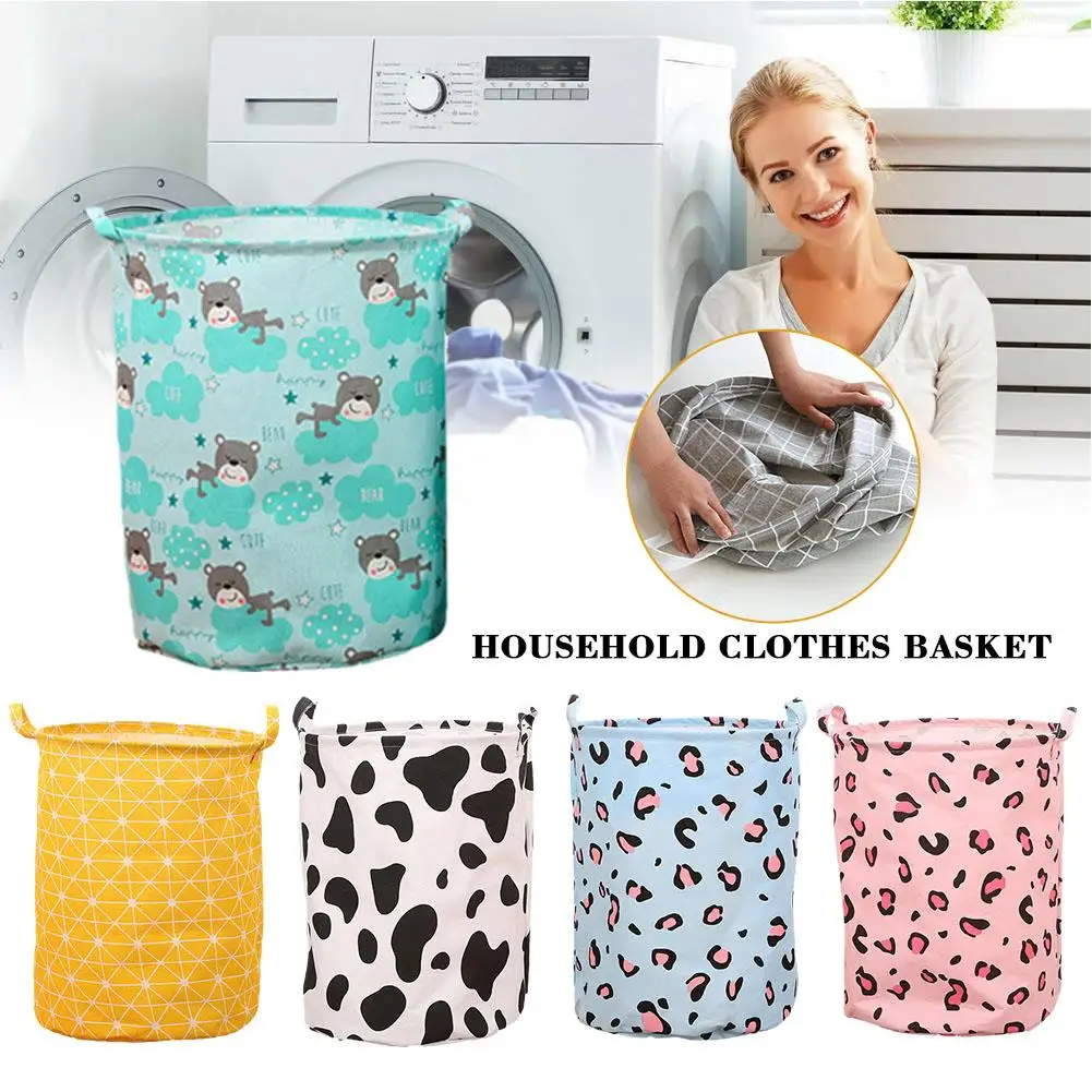 

Foldable Laundry Basket Cotton Linen Fabric Waterproof Dirty Basket Storage Laundry Storage Round Toy Clothes Dirty Bucket E5I7