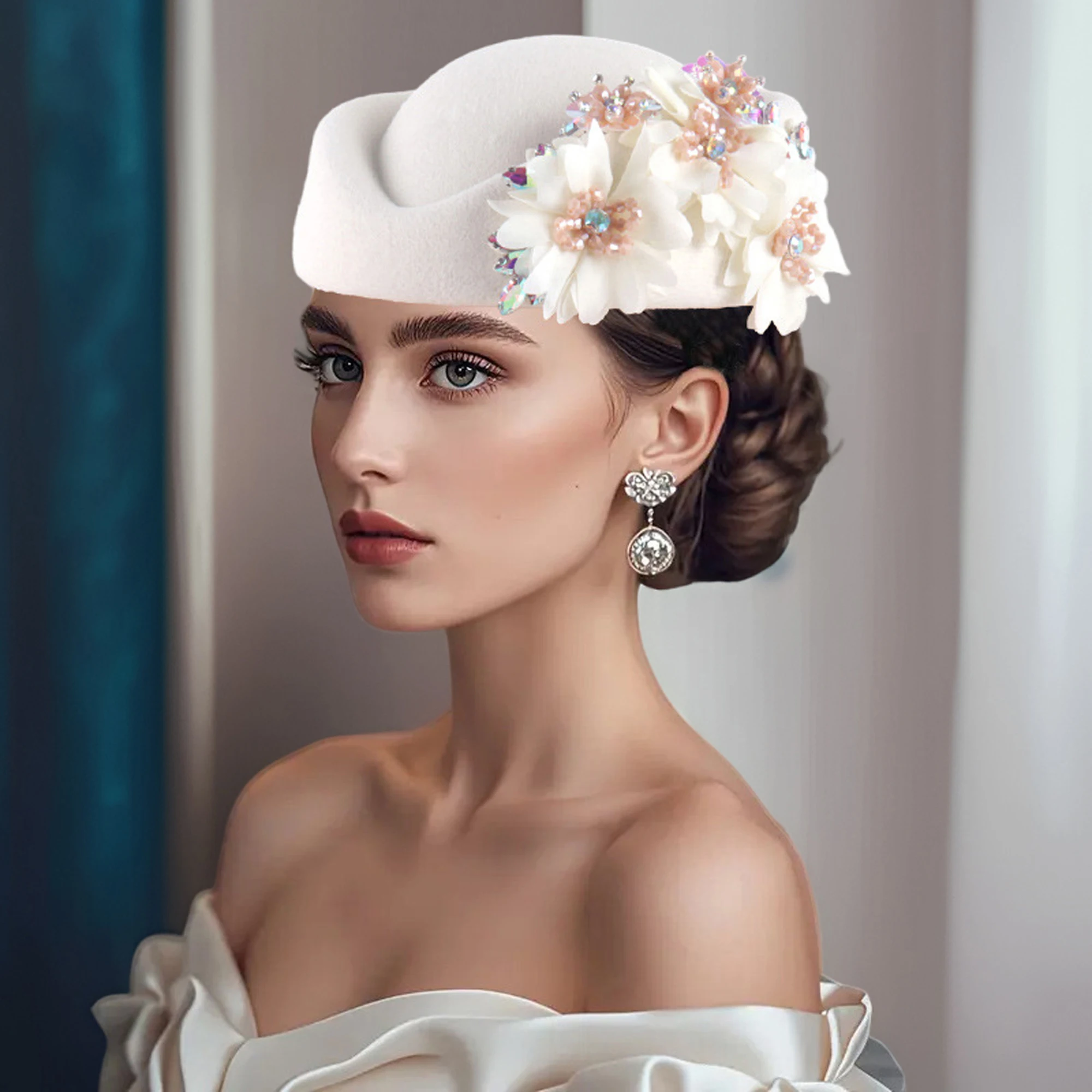 Elegant Wool Fedora Hat with Feather Decoration Vintage Style Cloche Cap for Wedding Cocktail Party Church Outfits