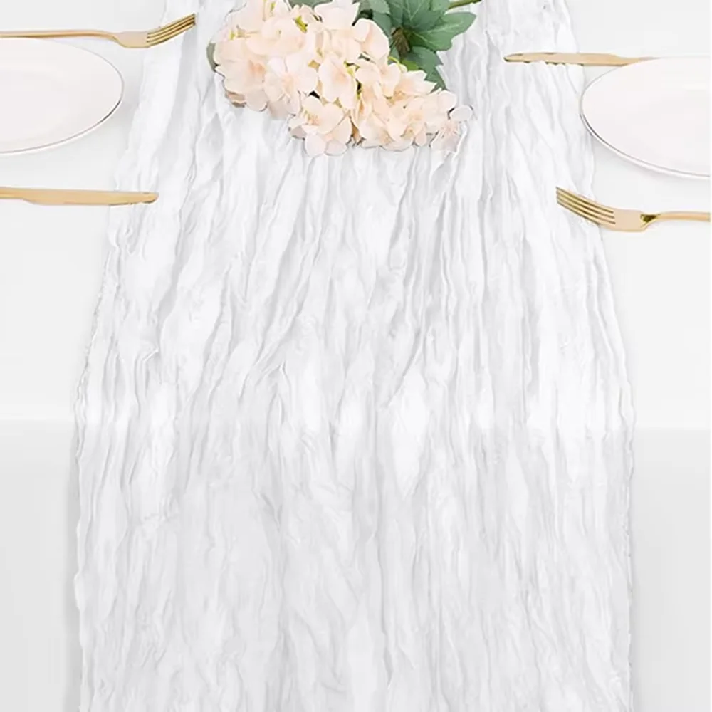 Lilac Purple Boho Rustic Gauze Table Runner for Wedding and Event Decoration
