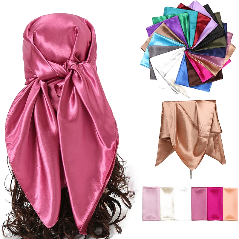 

Fashion Solid Color Square Satin Silk Scarf Bandana Muslim Headscarf Plain Thin Summer Hairscarf Smooth Hijab Scarf For Women