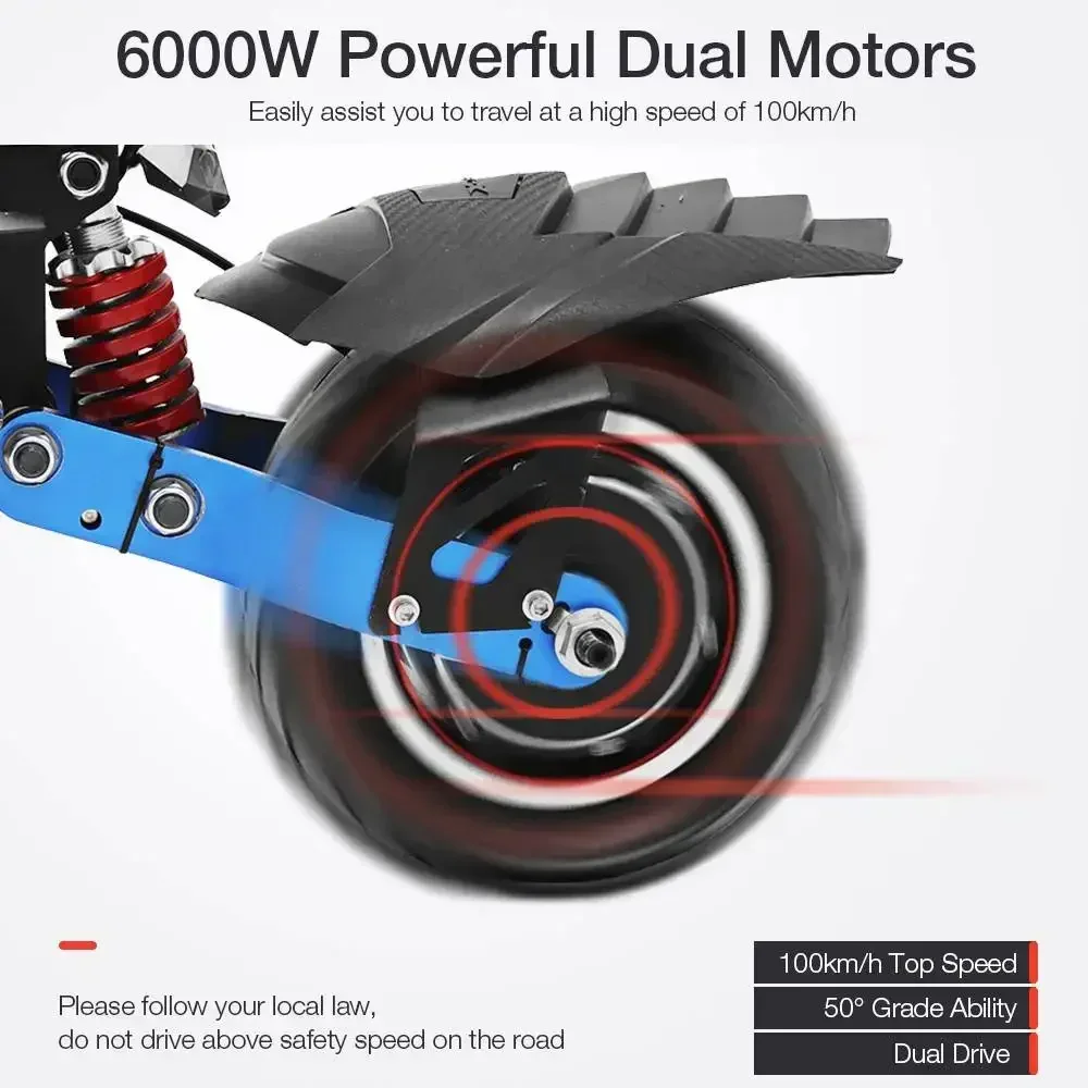 ES19 Stock Dual Motor Adult Electric Scooter 6000W 60V38.4Ah Max Range 135Km Max Speed 85km/h 10Inch Tyres Escooter
