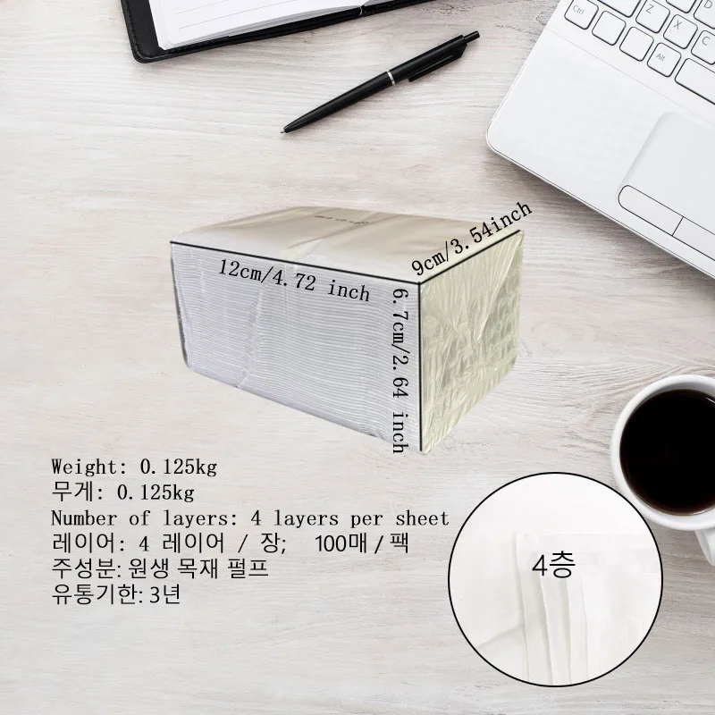 4-layer tissue, 100 sheets/bag, affordable set of tissue for restaurants, hotels, and dining