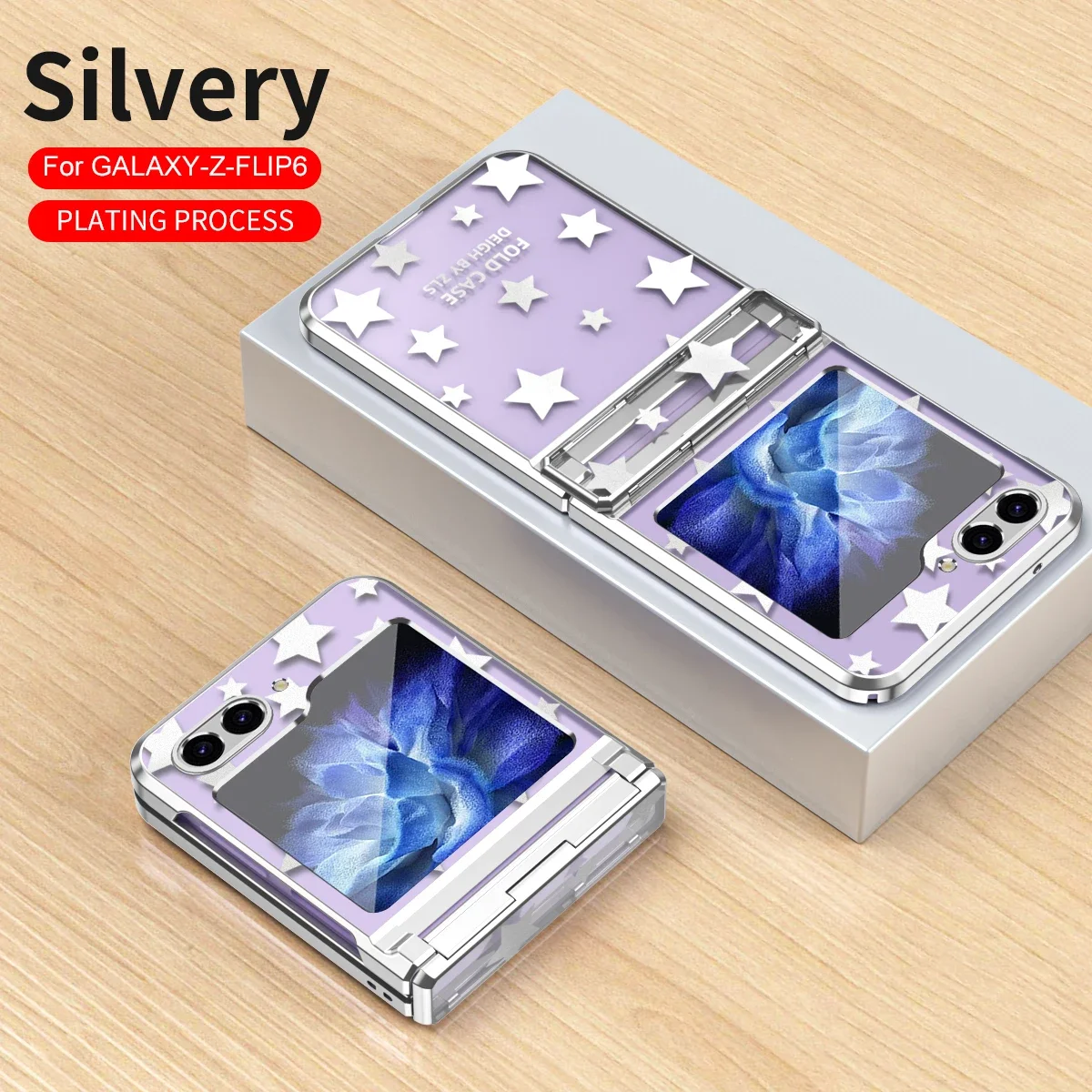 Coque de téléphone de luxe à motif d'étoiles électrolytiques pour Samsung Galaxy Z Flip 6 5 4 3 5G PC antichoc à charnière housse de protection_voghion.com