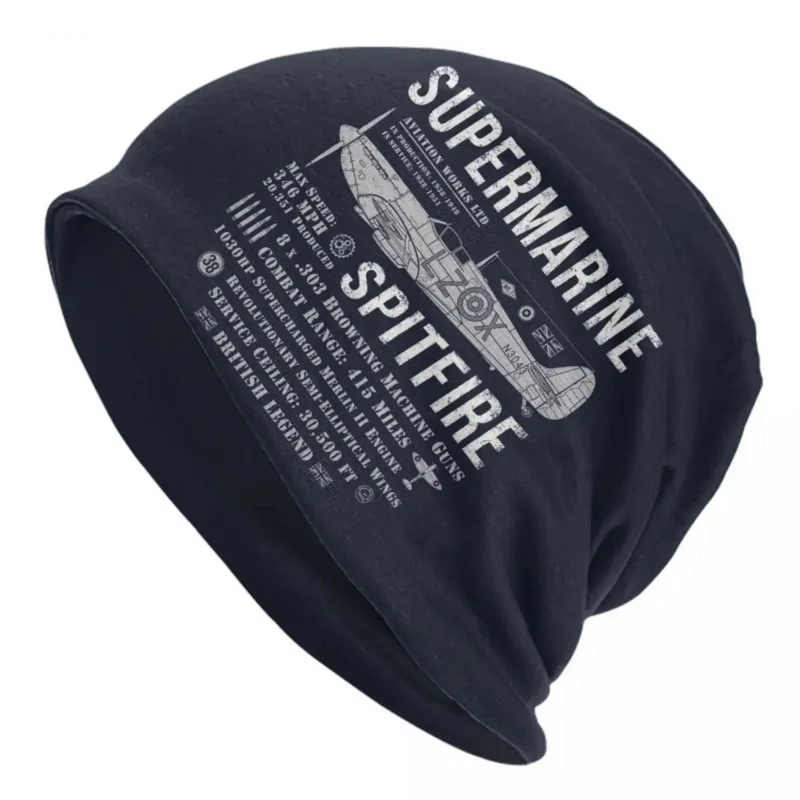 

Vintage Supermarine Spitfire Skullies Beanies Caps Cool Winter Warm Knit Hats Fighter Pilot Aircraft Airplane Plane Bonnet Hats