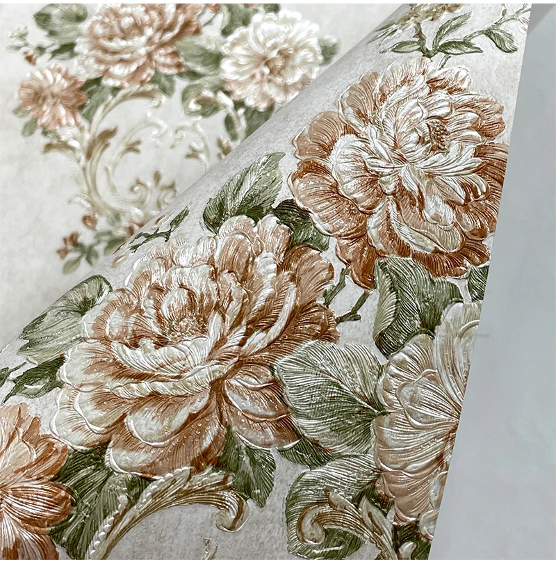 Romantic Flower Striped Wallpaper Grande American Pastoral Sala de Estar Quarto Estudo Bege Rosa Verde 3d