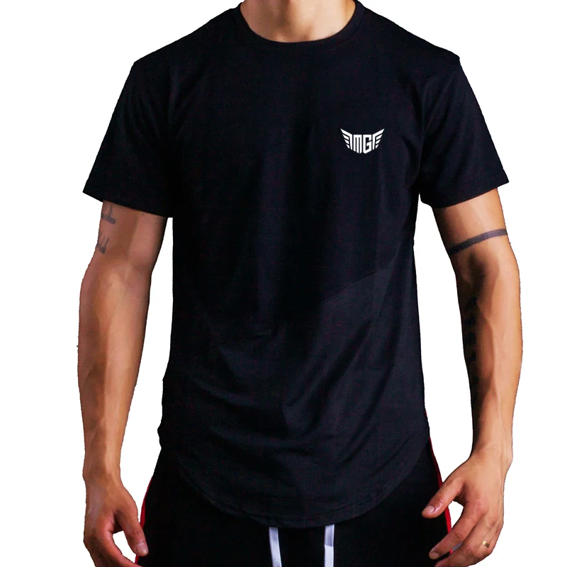 

Gym Fitness Training High Quality Cotton Short Sleeve T-shirt Men Summer Fashion Stitching Contrast Color Running Sport Shirt