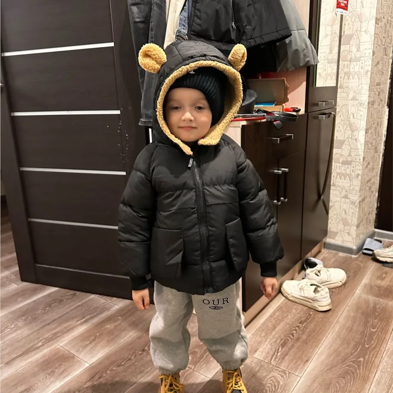 Kids Bear Ear Hooded Puffer Jacket with Pockets Toddler Warm Winter Coat Multi - Color