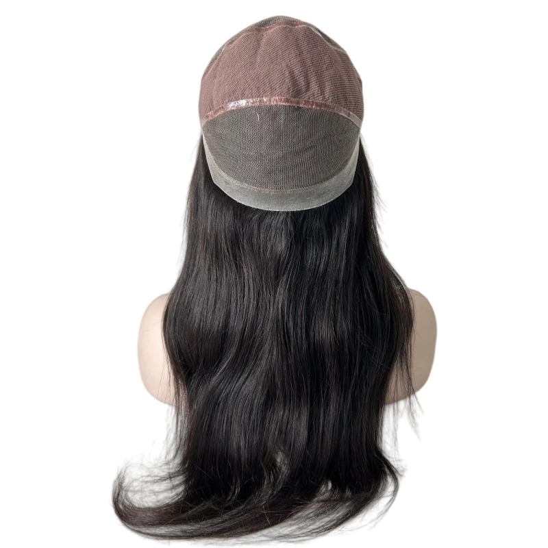 인도산 천연 생모, 자연색, 실키 스트레이트, 180% 밀도, 풀 레이스와 PU 테두리가 있는 여성용 가발