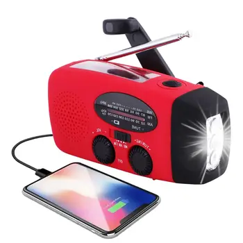 다기능 태양광 핸드 크랭크 라디오 FM AM WB NOAA 날씨 라디오, 2000mAh USB 충전 비상 LED 손전등 전원 차단