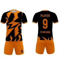 Black Orange Polyester Mesh Quick Dry Breathable Fabric Sublimation All Over Printign Custom Soccer Jersey Uniform Kits shirts 1