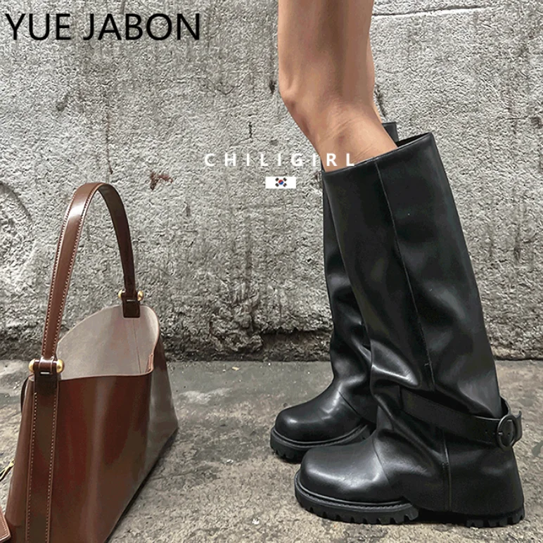 Buckle Woman High Boots Fashion Women Knee-High Boots High Platform l 2024 Women's Shoes Winter Soft Real Leather Long Boots