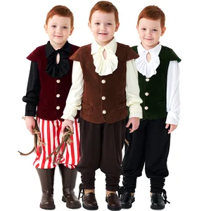 Children's Day Ruffled Pirate Knight Costume Shirt Vest Pant Kid Boys Medieval Renaissance Victorian Vampire Cosplay Costumes