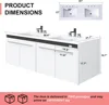 60" Double Sink Floating Vanity with Human Sensor LED, High Gloss Wall, Modern Bath Sink Vanity Cabinet with Metal Handles 2