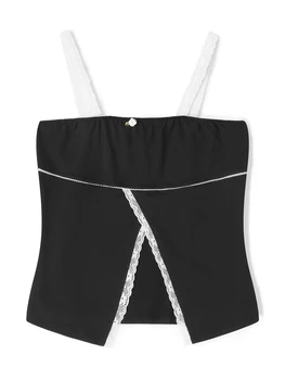 Women Camisole Sleeveless Flower Patchwork Slit Fit Summer Tops for Party Club 4