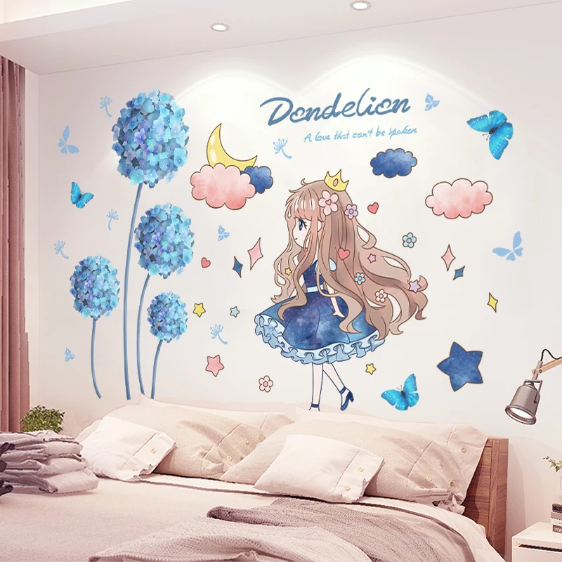 

Cartoon Girl Clouds Wall Stickers DIY Flower Plants Wall Decals for Kids Rooms Baby Bedroom Nursery Dorm House Decoration