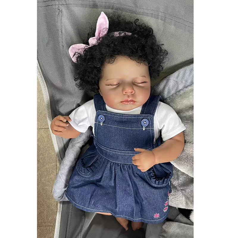 

NPK 20inch Soft Body Dark Brown Skin Reborn Baby Loulou Doll Art Made 3D Skin Lifelike Baby Collectible Doll