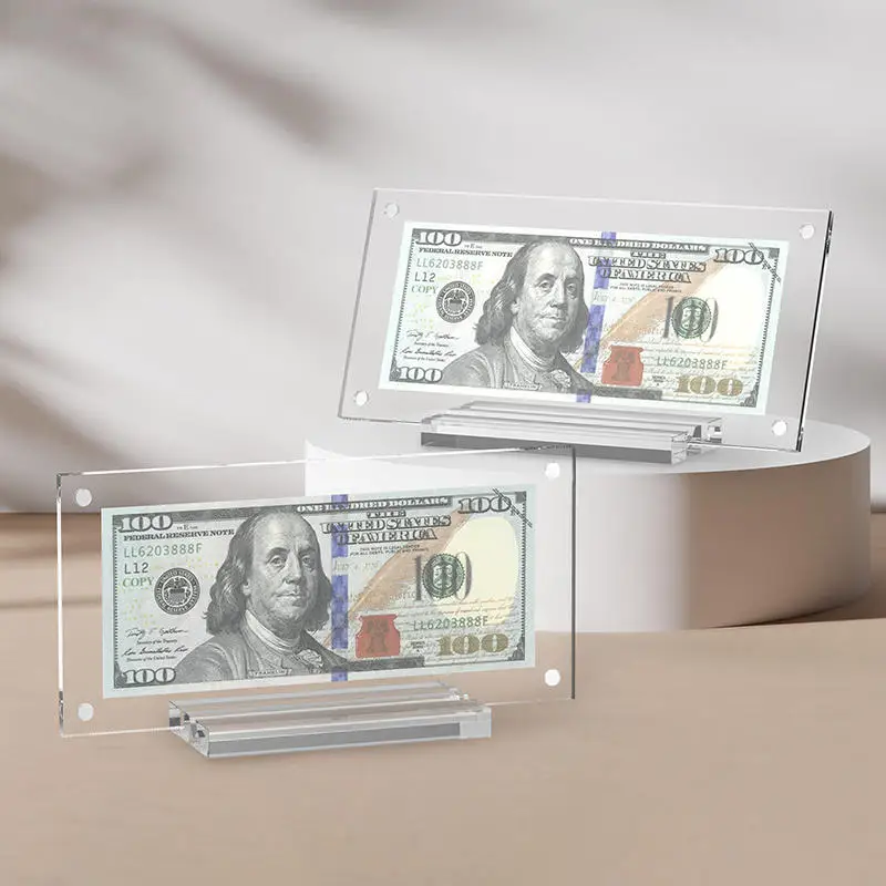 Acrylic Display Holder Photo Frame Transparent Acrylic Dollar Bill Display Frame Household Banknote Collection Stand Plexiglass Photo Frame With Base
