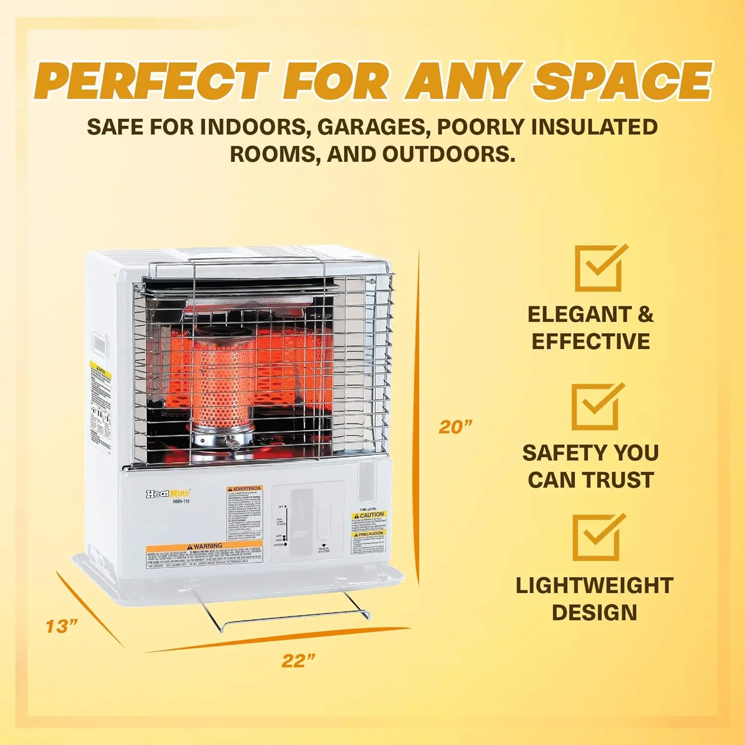 HeatMate Economic Portable Radiant Kerosene 10000 BTU Space Heater with Automatic Safety Shut Off for 380 Square Feet of Indoor/ 3