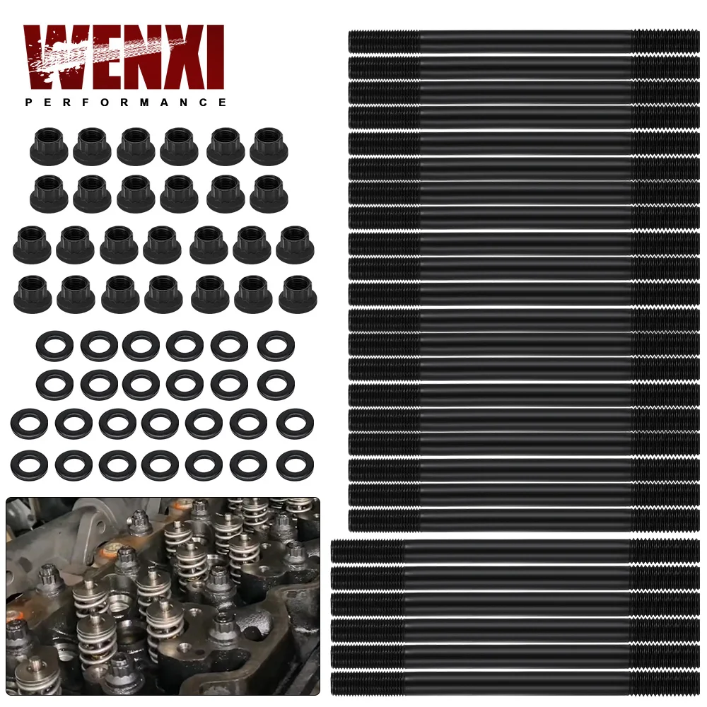 

Head Stud Replacement Kit Cylinder Gasket Head Stud Bolt Kit with 12-Point Nuts For Dodge Cummins 24V Diesel 5.9L 6.7L 1998-2020