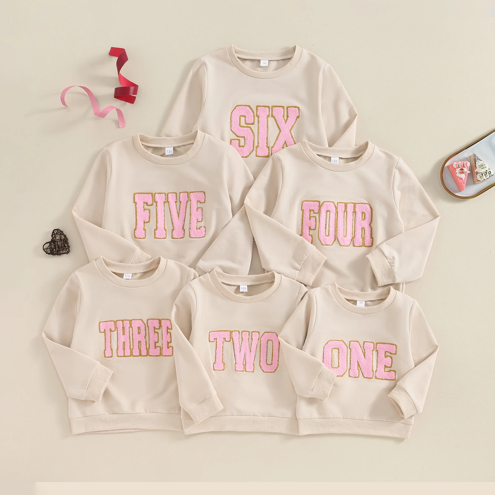 

1-7Y Spring Autumn Casual Sweatshirts for Girls Kids Long Sleeve Crewneck Letter Embroidery Loose Fit Pullover BirthdayTops