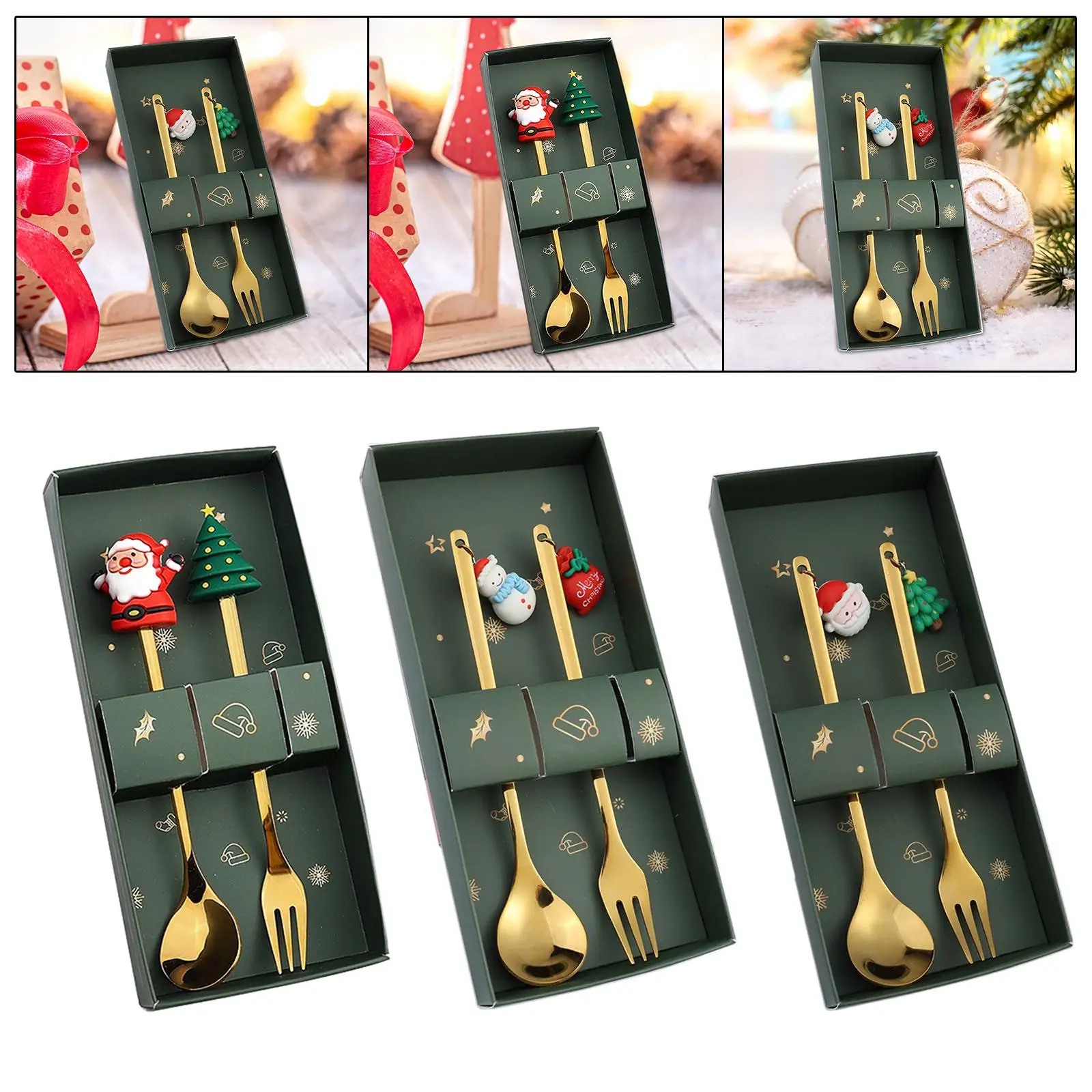 

Christmas Spoon and Fork Set Dessert Spoons Xmas Christmas Decoration Multipurpose Christmas Tableware Cutlery for Milkshakes
