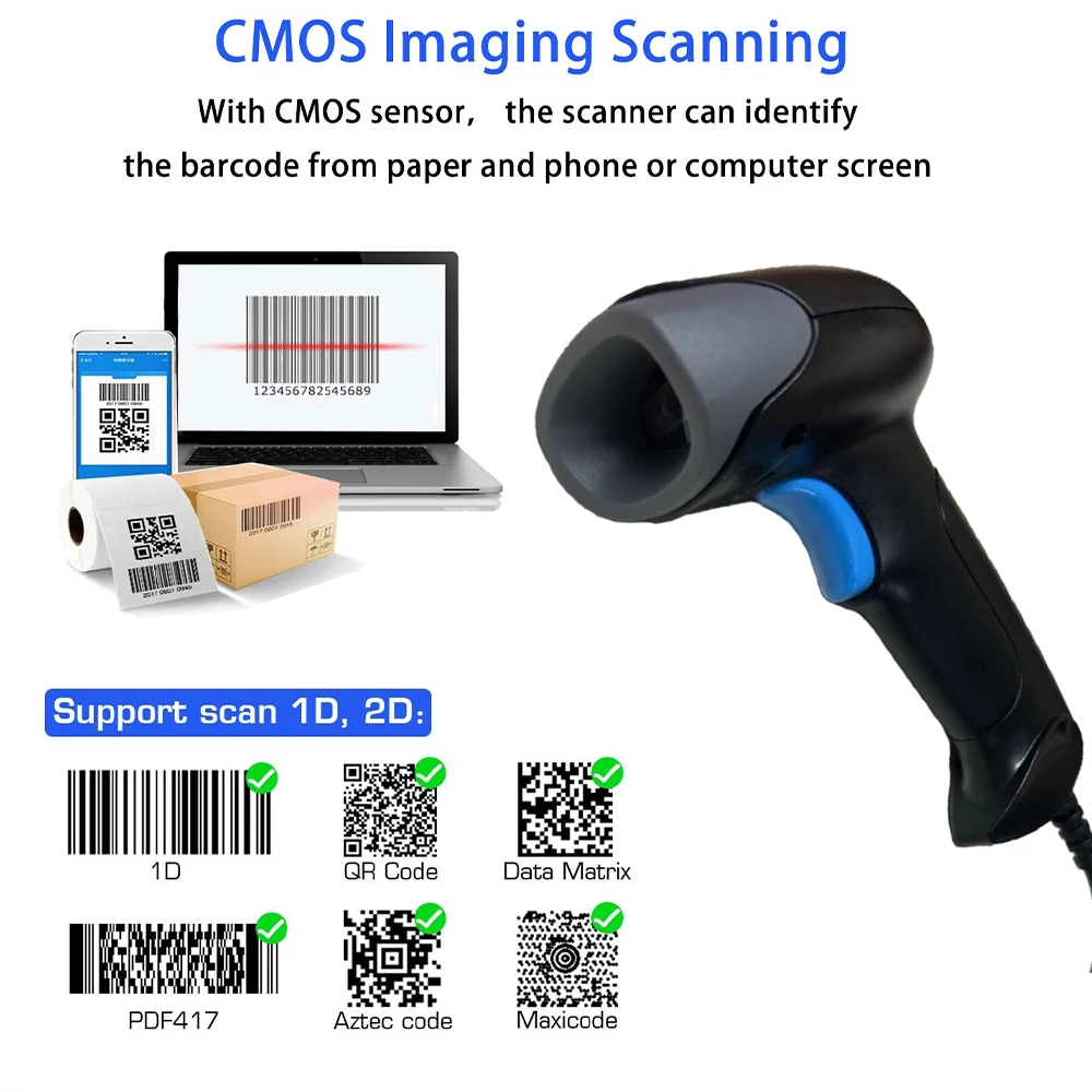 HBAPOSWiredQR1D2DBarcodeScannerHandheldBarCodesReaderQR