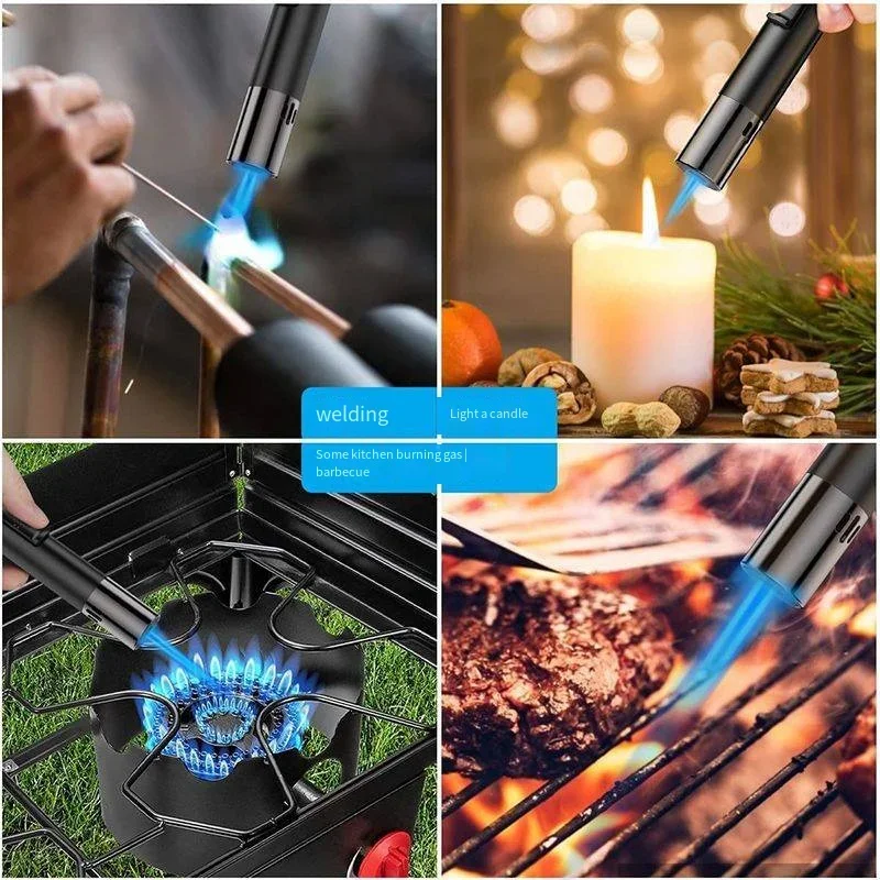 Metal Welding Torch Cigar Igniter Kerosene Lighter BBQ Lighter Butane Gas Lighter Cigarette Lighter Outdoor Barbecue High Temperature Lighter Kitchen Straight Punsh Lighter Home Gadgets
