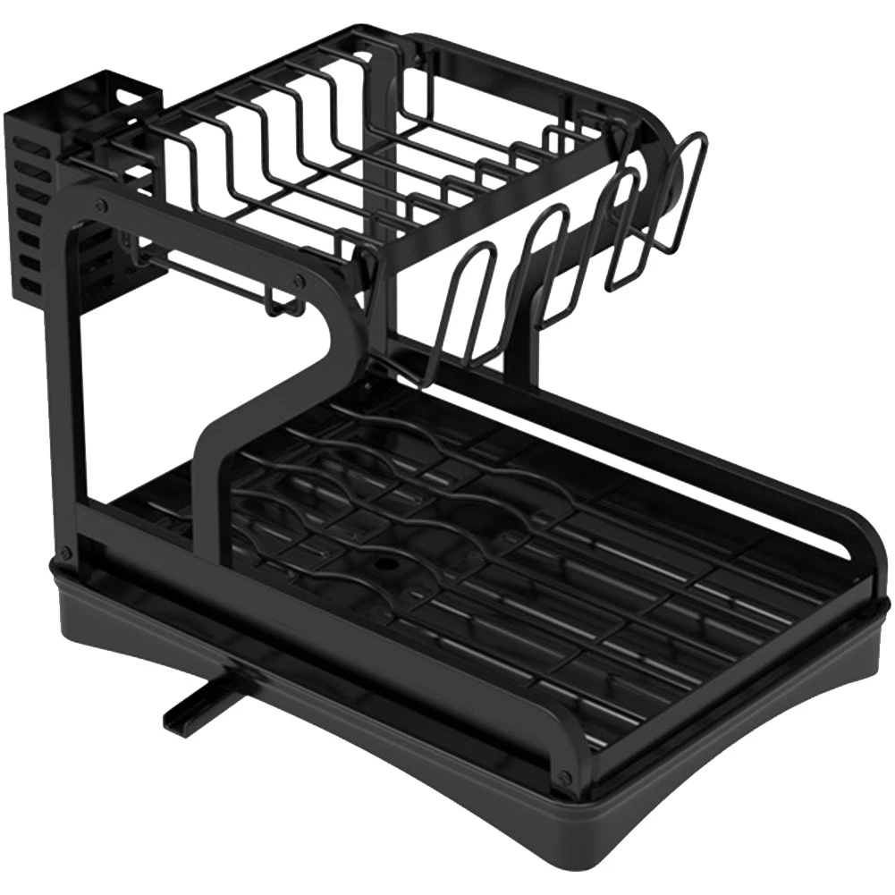 

Dish Drying Rack For Kitchen Counter, 2-Tier Drainboard Set With Double-Layer Bowl Rack, Cup Rack, Drain Board