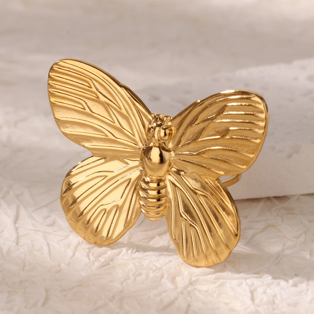Gold Butterfly Open Rings for Women