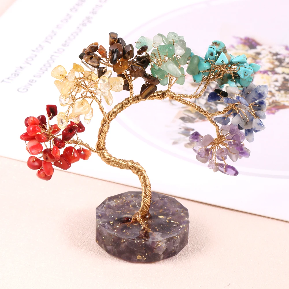 

Natural Chips Gravel Stone Chakra Tree of Life Feng Shui Yoga Balance Lucky Energy Trees Office Home Decorations