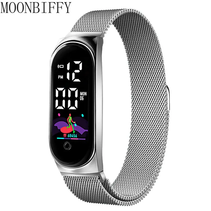 Women watches, electronic watch Luxury Bracelet Watch Milanese Stainless Steel LED Electronic Watch Magnetic Buckle Ladies Sport Women Water-proof