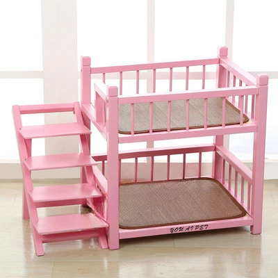 

2 Layer Wooden Dog Bed with Stairs Pet Kennel Cat Bunk Bedding Polychromatic Solid Wood Pet Supplies Dog Houses Dog Cages